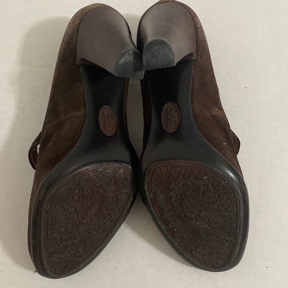Söfft Geva Brown Suede and Leather Peep Toe High Heels 9.5 - Picture 13 of 13